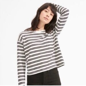 COPY - Everlane Black & white striped cropped long-sleeve pocket tee, Size: S